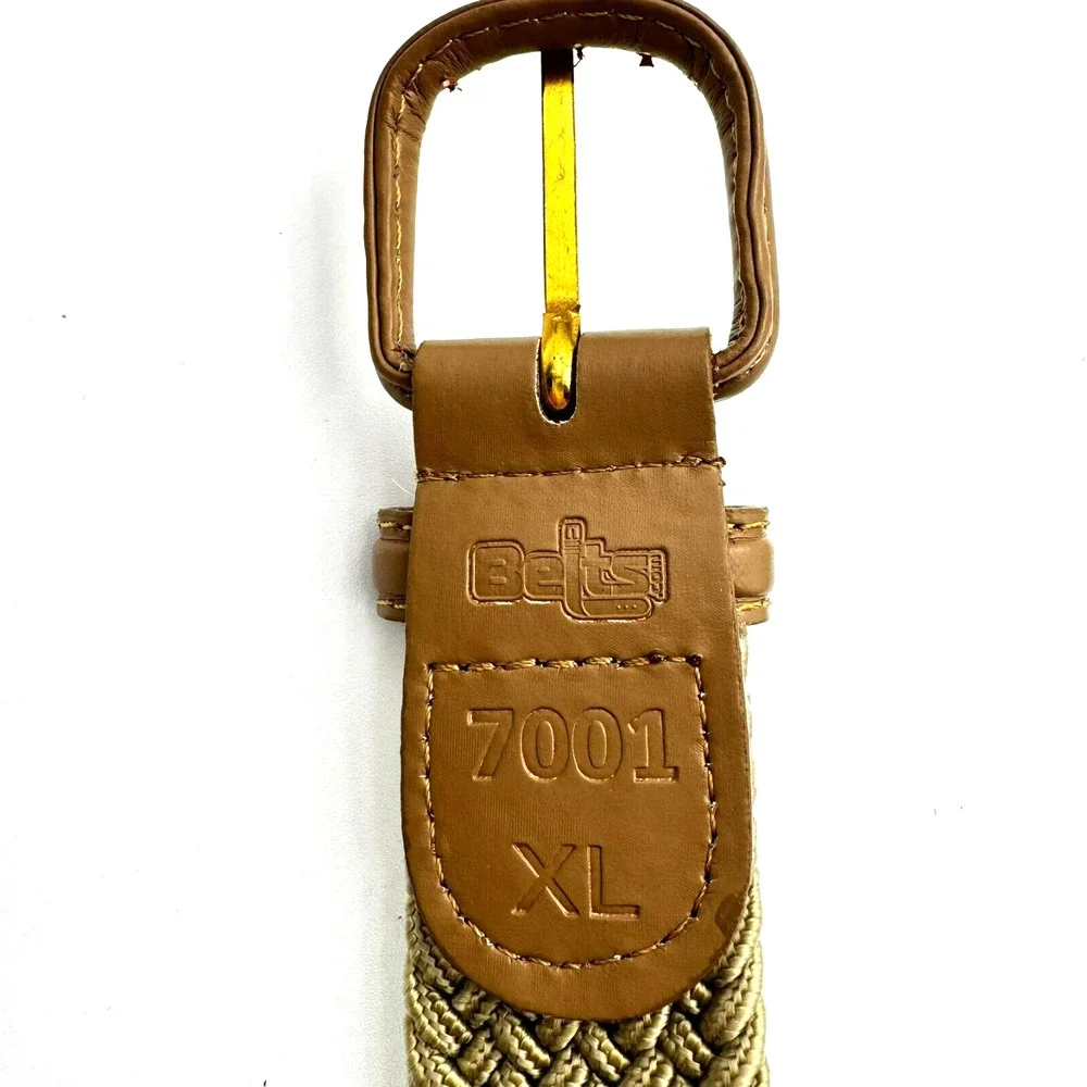 Men's XL Tan‎ Braided Woven Stretch Golf Belt Leather End Pieces Casual Preppy
